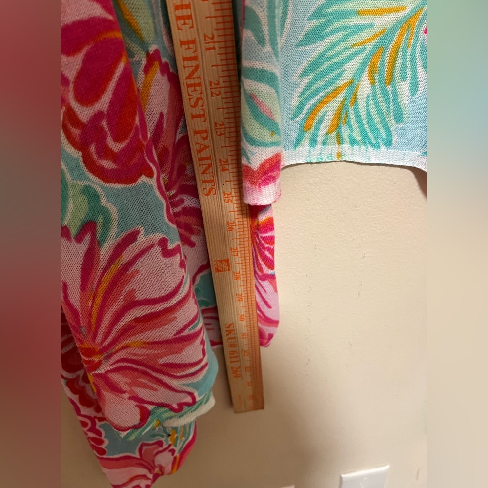 Lilly Pulitzer L/XL Open Swing Cardigan Shawl Swing Teal Pink Draped Jacey - Picture 11 of 11